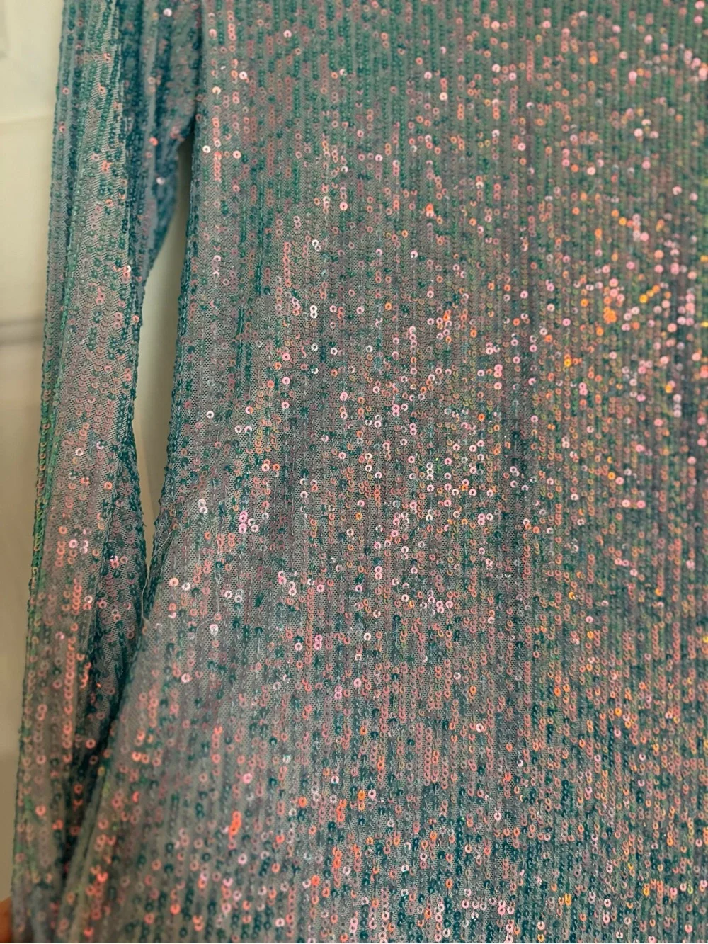 Free People Sequin Ribbed Long Sleeve Top in Light Blue